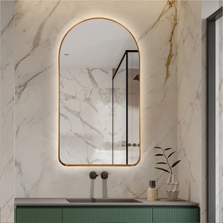 130x70cm Arched Gold Bevel Frame Backlit LED Mirror