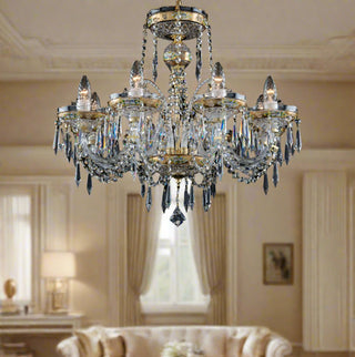 Bohemian Gilded Crystal 8 Light Chandelier