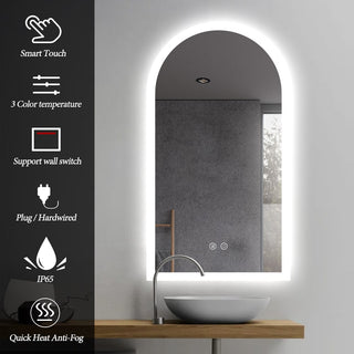 90x50cm Arched Frameless Frosted LED Mirror