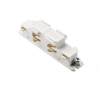 A white plastic electrical connector block with gold-colored metal terminals and a screw terminal, shown on a plain white background.