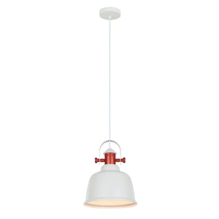 White pendant light with red accents on a white background