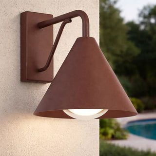 Telbix Ashford exterior wall light in rust finish with conical aluminium shade