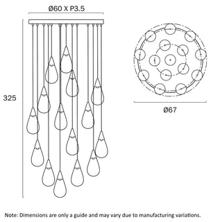 Atico 15 Light Pendant technical drawing dimensions