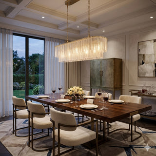 Alara 100cm 5 Light Bench Chandelier in a dining room