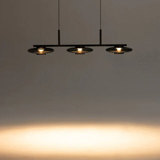 UFO Linear Pendant Light – illuminated showing warm glow