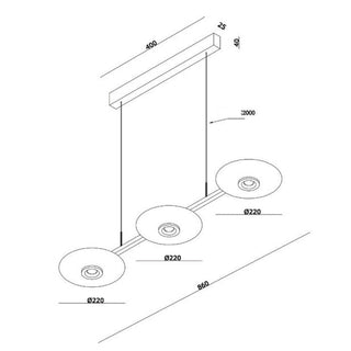 UFO Linear Pendant Light – line drawing with measurements