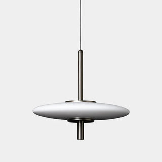 UFO 45cm Pendant Light – product view, milky white frosted glass with brushed nickel stem
