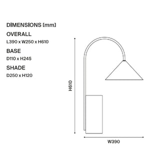 Mayfield Arcus Black Table Lamp Dimensions 610mm Height – Davoluce Lighting