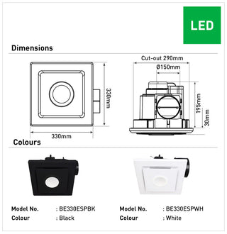 Emeline II Large Square Exhaust Fan with LED Light