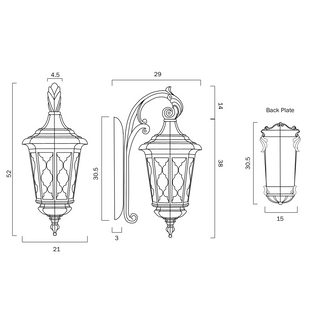 TELBIX BRINLEY 28 EXTERIOR WALL LIGHT. SPANISH STYLE OUTDOOR LIGHTS. FRENCH PROVINCIAL STYLE EXTERIOR LIGHTS