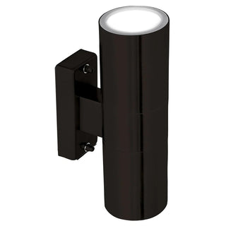 Black wall-mounted outdoor light fixture on a white background
