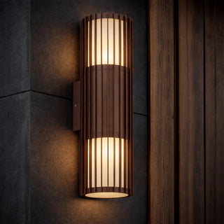 Telbix Cashel Twin Exterior Wall Light installed on modern exterior wall creating up and down lighting effect