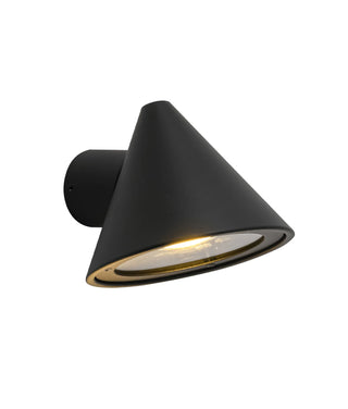 Black wall-mounted lamp on a white background
