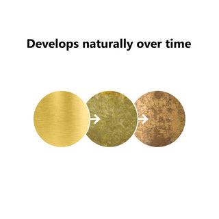 Three circular stages of metal oxidation with text 'Develops naturally over time' on a white background.