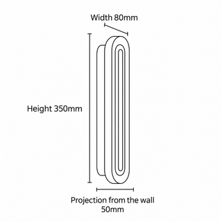 Cavara wall light dimensions 350mm by 80mm with 50mm projection