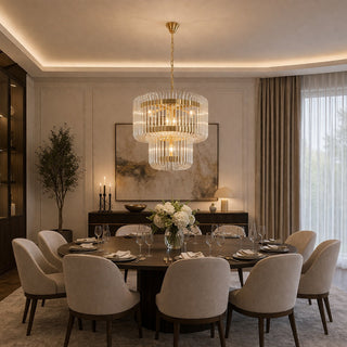 Collette 80cm 13 Light 2 Tier Chandelier installed above dining table