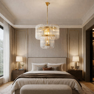 Collette 60cm 9 Light 2 Tier Chandelier installed in  the bedroom