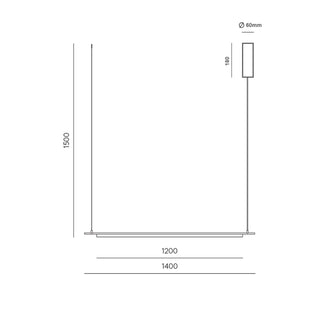 Technical drawing of Coln Pendant Light showing 140cm length and suspension measurements