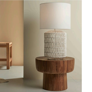 Cora Table Lamp – lifestyle interior scene on timber stool