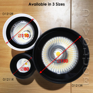 D1212R-18W-40D 18Watt 148mm Surface Mount Downlight Gentech Black or White Aluminium from Davoluce Lighting Australian wild delivery, Sydney, Perth, Brisbane, Melbourne. Davolucelighting.com.au