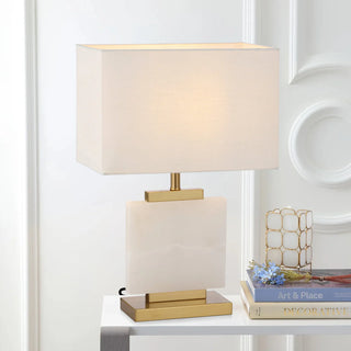 Dana Telbix marble table lamp styled on console table