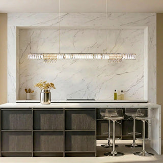 Erika linear crystal pendant light chrome finish 142cm modern kitchen island lighting