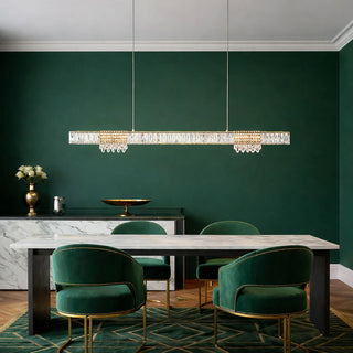 Erika linear pendant dining room installation green wall luxury interior setting