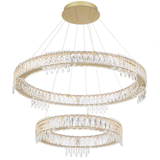 Erika 2 tier crystal pendant light gold double ring luxury chandelier LED