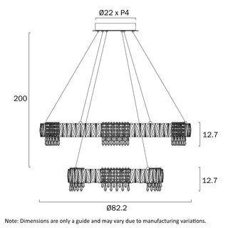 Erika 2 tier pendant technical drawing dimensions 82cm diameter suspension detail