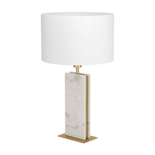 BELESAR Table Lamp – White Marble with White Fabric Shade
