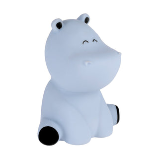 Light blue hippo-shaped night light on a white background