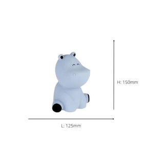 Measurement chart of a cartoon hippo figure with dimensions labeled on a white background