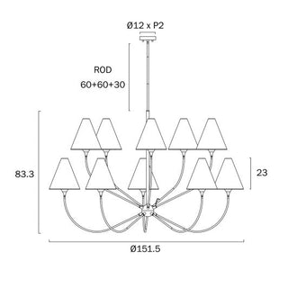 Telbix  Farnix 10 pendant light dimensions and suspension rod configuration