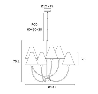 Farnix 6 pendant light dimensions and rod suspension details