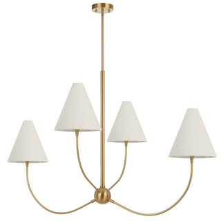 Telbix Farnix 4 pendant light in antique gold finish with four white fabric shades