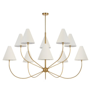 Telbix Farnix 10 pendant light in antique gold finish with ten white fabric shades
