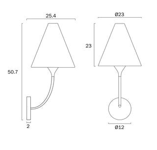Farnix wall light dimensions showing projection and mounting details