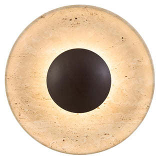 Firan travertine wall light bronze centre circular design warm halo LED glow