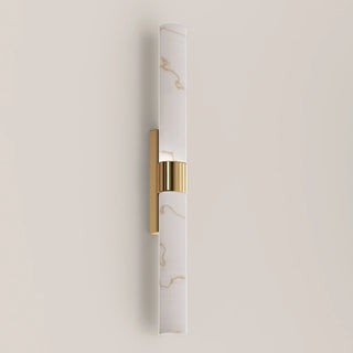 CLA LECHA large wall light switched off, showing the curved diffuser and ribbed satin brass centre band.