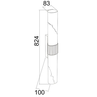 CLA FLECHA large wall light dimension drawing showing 824mm height, 83mm width and 100mm projection.