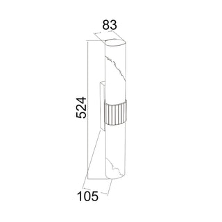 Flecha medium wall light dimension drawing showing 524mm height, 83mm width and 105mm projection.