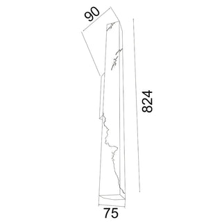 Flecha Angled large wall light dimension drawing showing 824mm height, 75mm width and 90mm projection.
