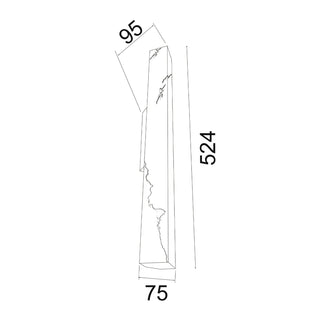 Flecha Angled medium wall light dimension drawing showing 524mm height, 75mm width and 95mm projection.