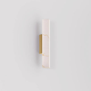 Flecha Angled small wall light switched off, showing its slim angular profile and frosted marble-effect diffuser.