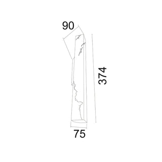 Flecha Angled medium wall light dimension drawing showing 374mm height, 75mm width and 90mm projection.