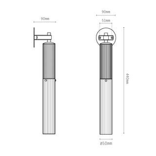 Technical drawing of a Flume Wall Light by J. Adams & Co.