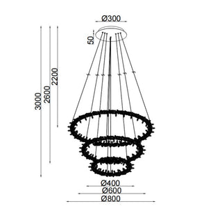 UGE Glacier 3 Ring Crystal Chandelier For Stair Voids & Foyers