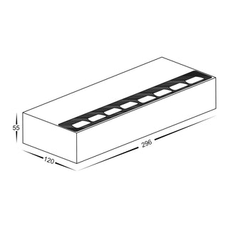 ED 30W wall light dimension drawing showing 296 by 120 by 55mm