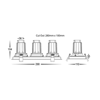 Square Tilt 3 x 9w Recessed LED Downlights