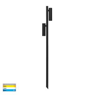 Forgo black twin-head garden spike light shown in its upright position